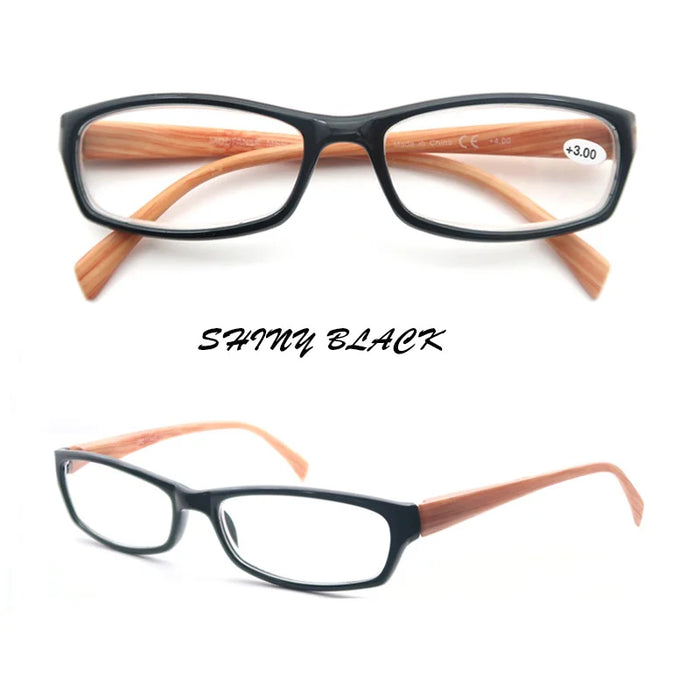 Reading Glasses Women Rectangular Frame Readers Eyeglasses Wood-Look Printed Legs for Mens Presbyopic Glasses +1.0+2.0+3.0+4.0