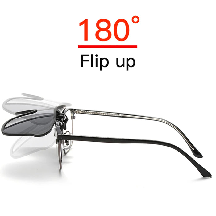 VIVIBEE 2026 Cool Flip Up Clip On Sunglasses Polarized TR90 Photochromic Driving Square Oversized UV400 Fishing Sun Glasses