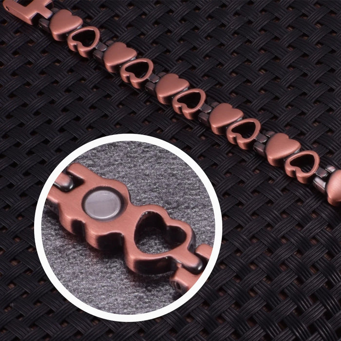 Magnetic Bracelet for Women Heart Pure Copper Energy Bracelet Healing Chain Link Vintage Magnetic Copper Bracelets Therapy Arthr