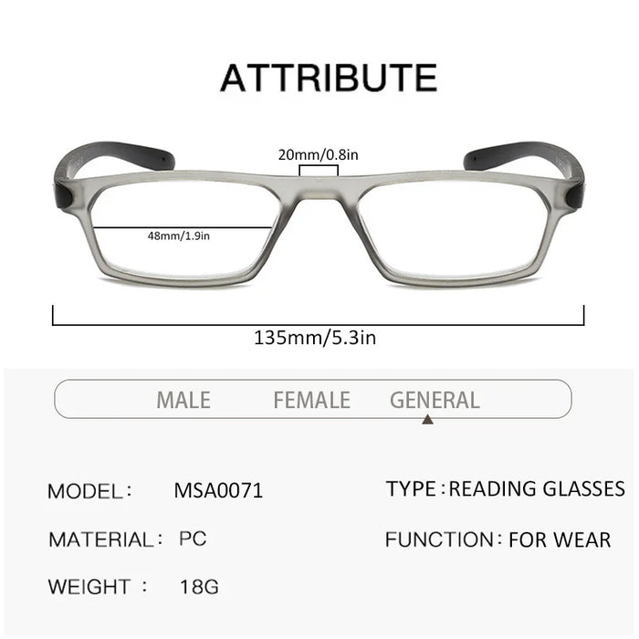 Reading Glasses Men Women Rectangular Frame Readers Longer Legs Magnifying Glasses Reading Magnification Strength+1.0 to3.5