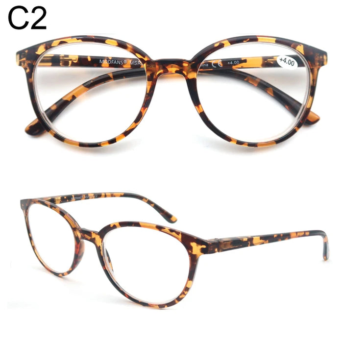 Round Reading Glasses Women Readers Eyeglasses Classic Frame Flexble Plastic Spring Hinge Lightweight Wear with Diopter +1.0~4.0