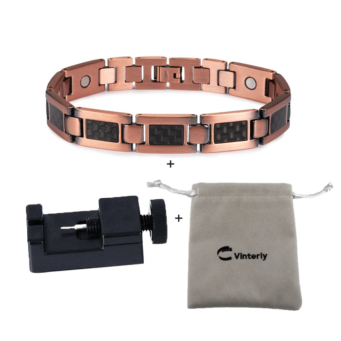 Vinterly Pure Copper Bracelet Men Magnetic 12mm Black Carbon Fiber Arthritis Men Hand Chain Link High Magnet Jewelry Benefits