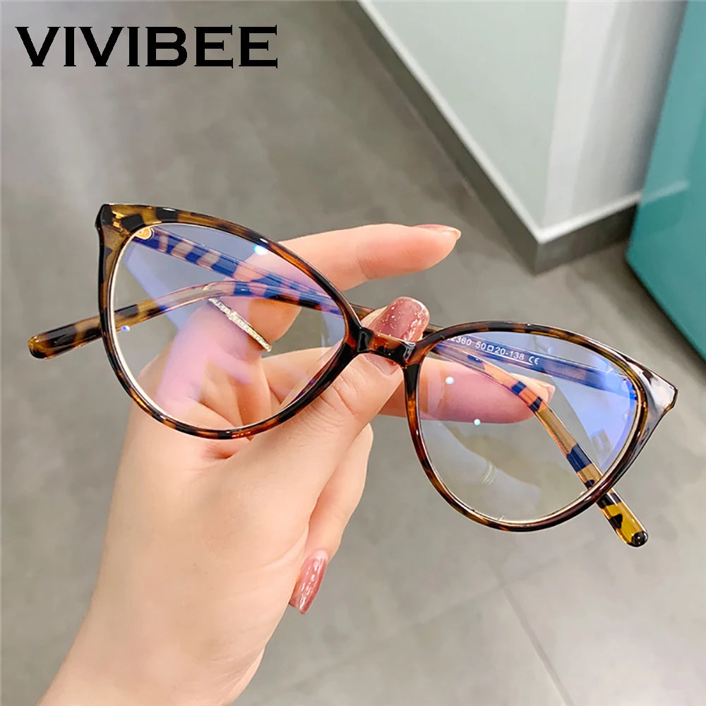 Gafas de bloqueo de luz azul para mujer VIVIBEE estilo ojo de gato, montura para ordenador de oficina, modelo femenino de leopardo, señoras 2026, gafas de moda