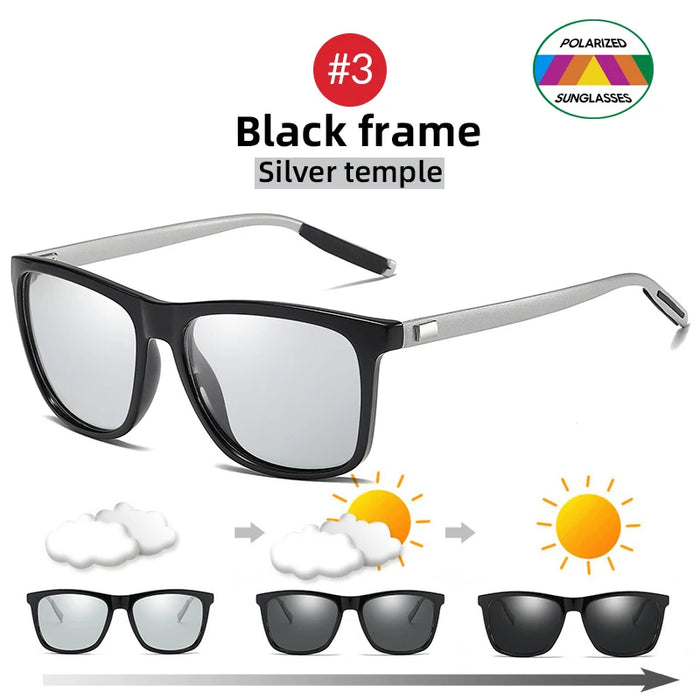VIVIBEE Gafas de sol polarizadas fotocromáticas de cambio de color, montura gris para hombre, cuadradas clásicas, lentes de transición camaleónicas