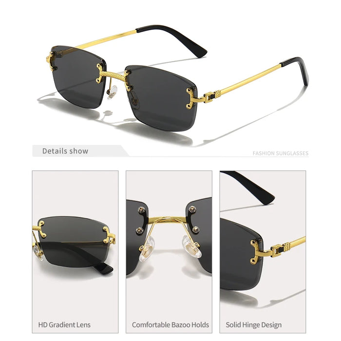 HBK Square Rimless Sunglasses Women TOP Quality Retro Metal Sun Glasses Men Luxury Party Business Gradient Shades 2024