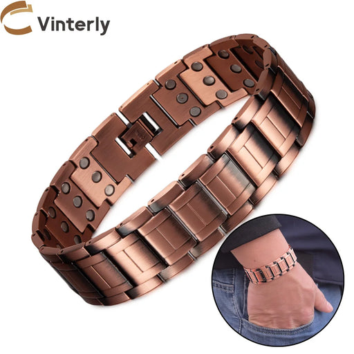 Bracelet en cuivre pur magnétique pour homme, chaîne large de 21 mm, puissants aimants pour soulagement de l'arthrite, bijoux d'énergie et de santé pour homme