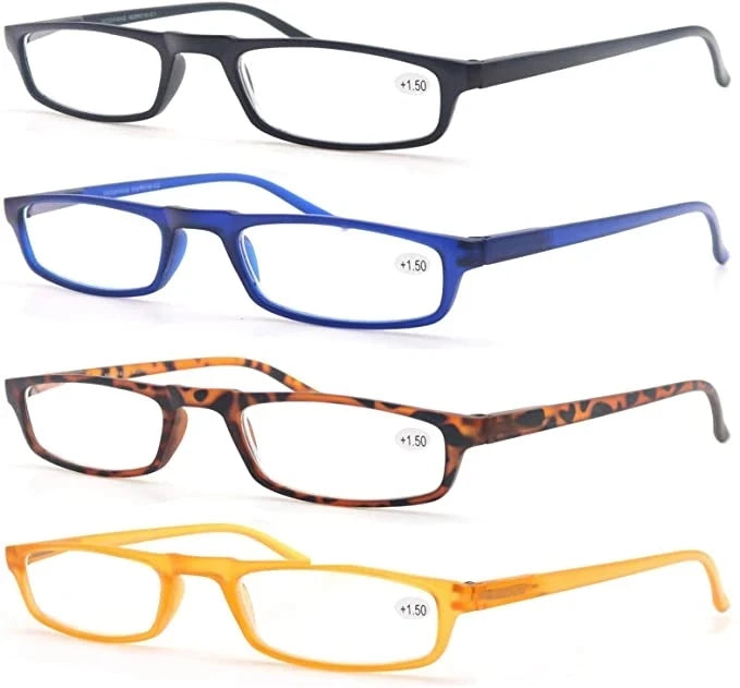 4 Paires Reading Glasses for Men Women Narrow Square Frame Readers Eyeglasses Spring Hinge with Diopter