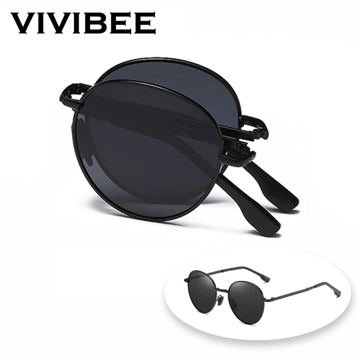 VIVIBEE 2026 Trending Square Black Folding Polarized Sunglasses Women Light Mirror Blue Fold Shades Titanium Alloy Sun Glasses