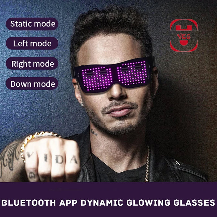 Gafas de Fiesta LED Bluetooth con Control de Aplicación, Idiomas Personalizados, Carga USB, Gafas Luminosas Intermitentes, Gafas de Sol para Conciertos de Navidad