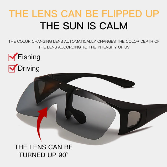 VIVIBEE Lunettes de soleil polarisées à clipser sur lunettes de vue, pour hommes, de conduite, protection UV400, photochromiques, pour la pêche, les activités de plein air, femmes