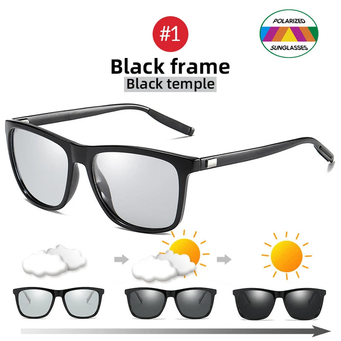 VIVIBEE Gafas de sol polarizadas fotocromáticas de cambio de color, montura gris para hombre, cuadradas clásicas, lentes de transición camaleónicas