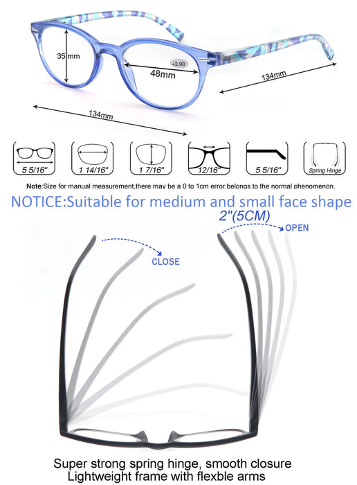 Reading Glasses Women Oval Colorful Frame Readers Hyperopia Presbyopia Vision Care Eyewear with Flexible Spring Hinge