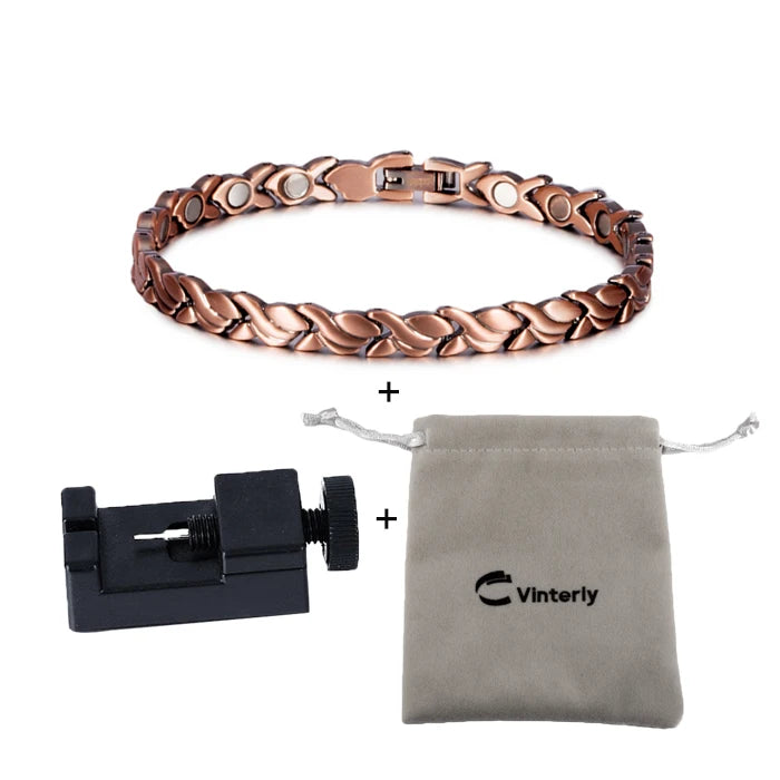 Vinterly Magnetic Pure Copper Bracelets for Women 6.5mm Vintage Chain Health Energy Magnet Arthritis Pain Relief Women Jewelry