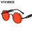 VIVIBEE Lunettes de soleil Steampunk Homme Rondes Lentilles Rouges Lunettes de soleil Punk Noir Métal Style Gothique 2026 Nouveaux Produits Femme Protection UV400