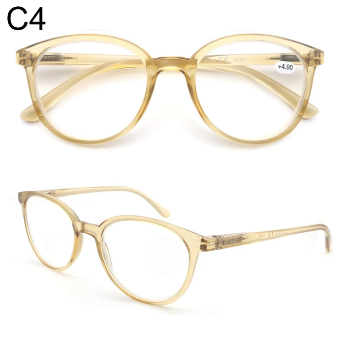 Round Reading Glasses Women Readers Eyeglasses Classic Frame Flexble Plastic Spring Hinge Lightweight Wear with Diopter +1.0~4.0