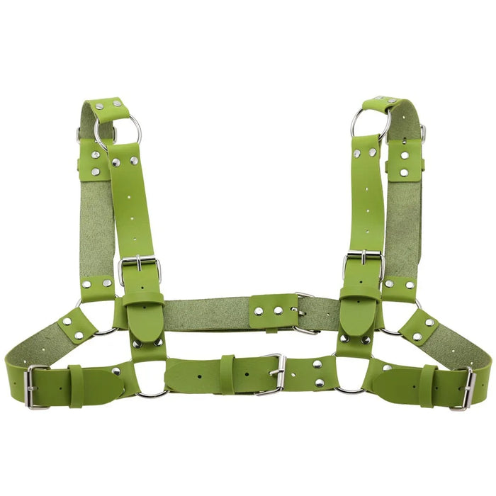 Women Men Sexy Punk Chest Harness Adjustable Caged Metal Body Chain PU Leather Choker Statement Necklace Party Clubwear