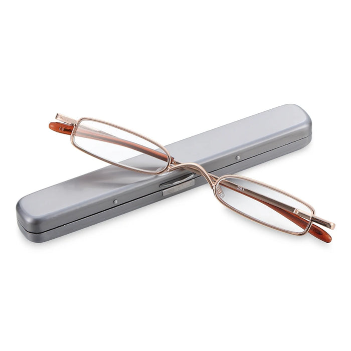 1PC Mini Portable Metal Reading Glasses With Case Vision Care Retro Light Weight Resin Lens Readers Presbyopic Eyeglass+1.0~+4.0