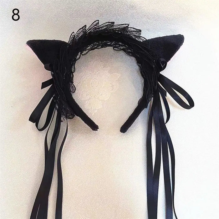 1PC Kawaii Cat Ears Headband Lace Bow Head Wrap Lolita Wedding Party Cosplay Maid Headdress Women Girls Anime Hair Accessories