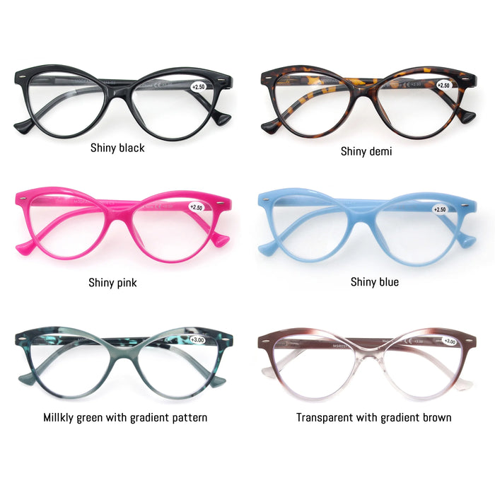 Lunettes de lecture pour femmes petits visages, œil de chat, vintage, mode, monture œil-de-chat rétro, verres clairs, ultra-légères, dioptrie +1.25 +2.0
