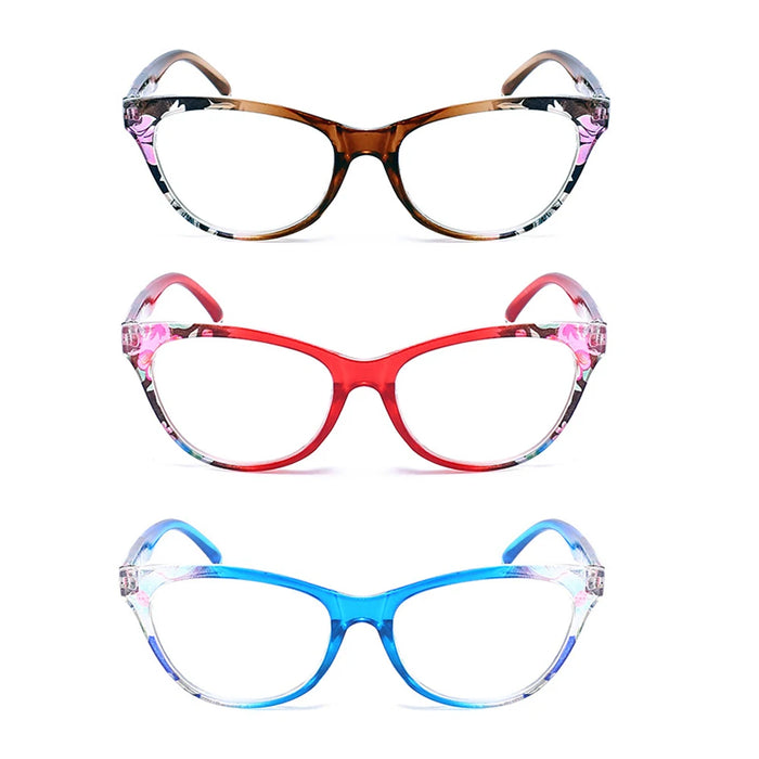 New Reading Glasses Women Flower Leg Cat Eye Frame Presbyopic Glasses PC Red  Fast Sight Eyewear Fast Shipping