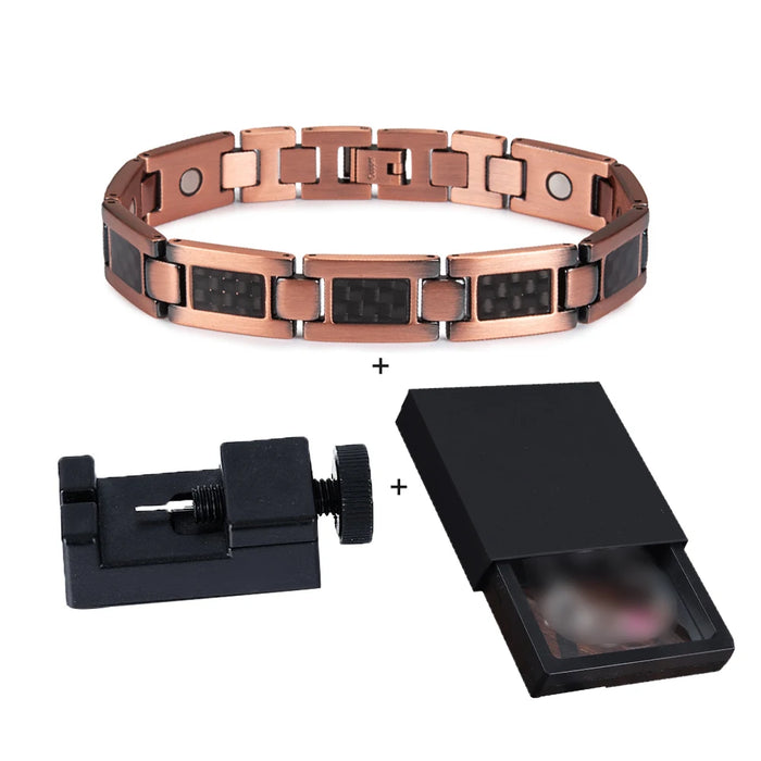 Vinterly Pure Copper Bracelet Men Magnetic 12mm Black Carbon Fiber Arthritis Men Hand Chain Link High Magnet Jewelry Benefits