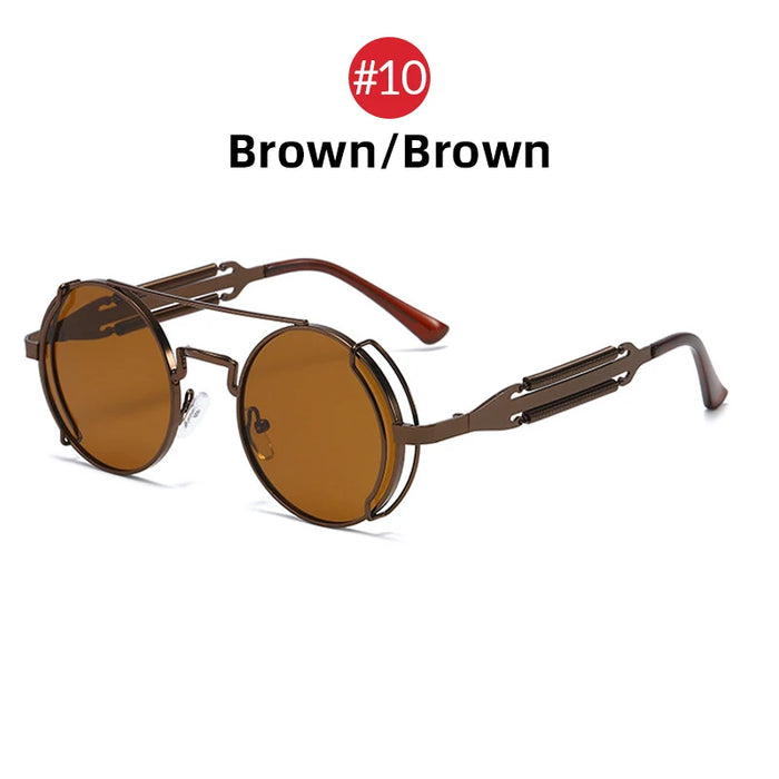 VIVIBEE Lunettes de soleil Steampunk Homme Rondes Lentilles Rouges Lunettes de soleil Punk Noir Métal Style Gothique 2026 Nouveaux Produits Femme Protection UV400