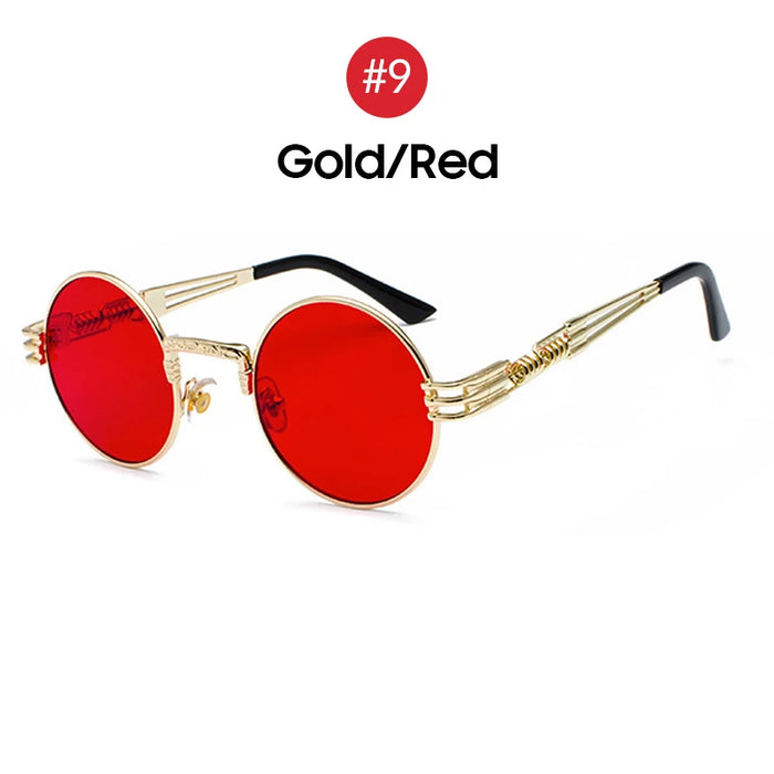 VIVIBEE 2026 Trend Black Red Round Punk Sunglasses Women Hip Hop Sun Glasses Men Steampunk Goggle Luxury Rock Accessories