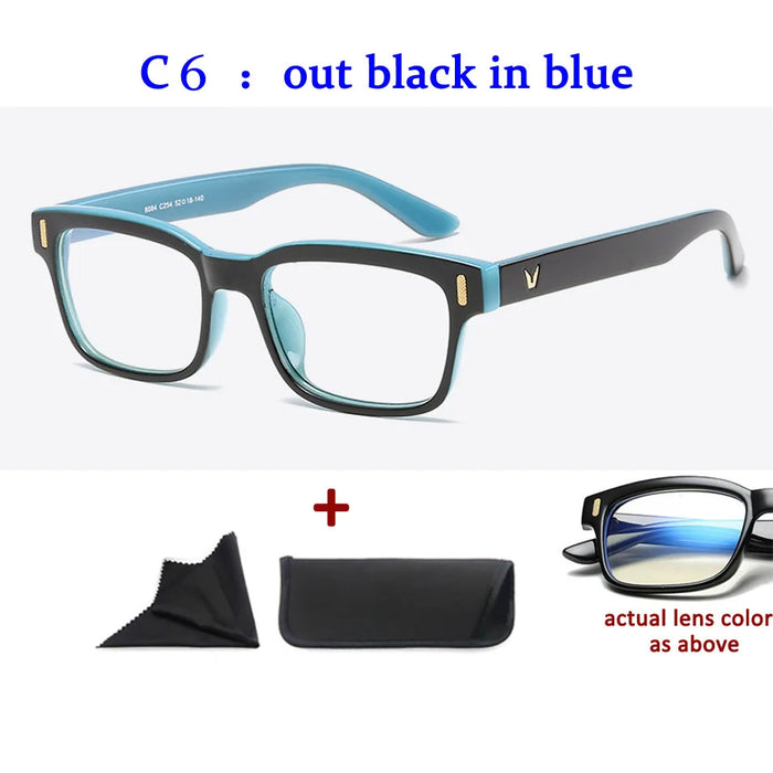 Men'S Anti-Blue Light Office Computer High Quality Black Shiny Frame Rivets Studded Glasses With Gold Pattern On The Temples.