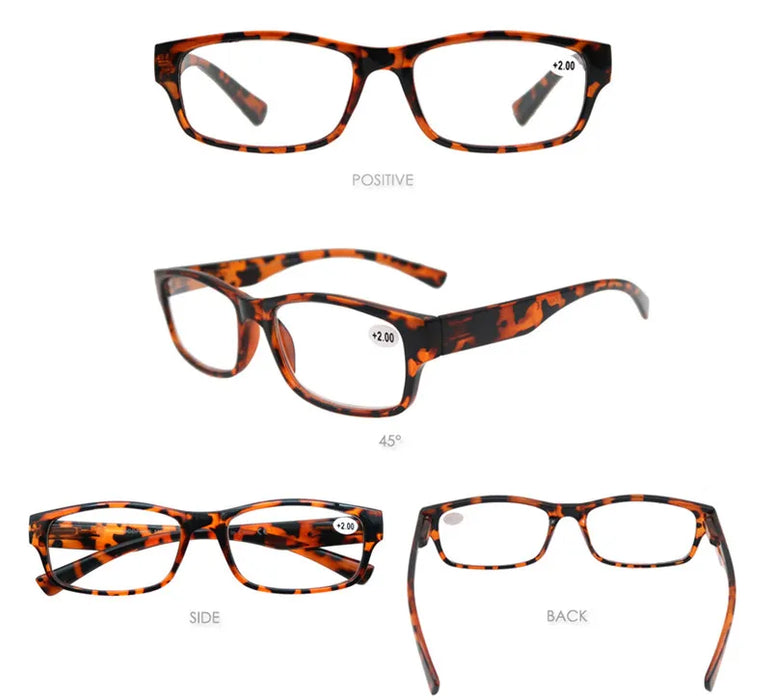 Reading Glasses Men Women Rectangle Durable Frame Readers Flexible Spring Hinge Clear View Magnification Strength +1.0 to +5.0