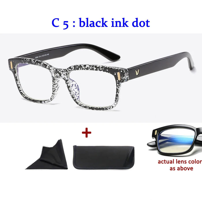 Men'S Anti-Blue Light Office Computer High Quality Black Shiny Frame Rivets Studded Glasses With Gold Pattern On The Temples.