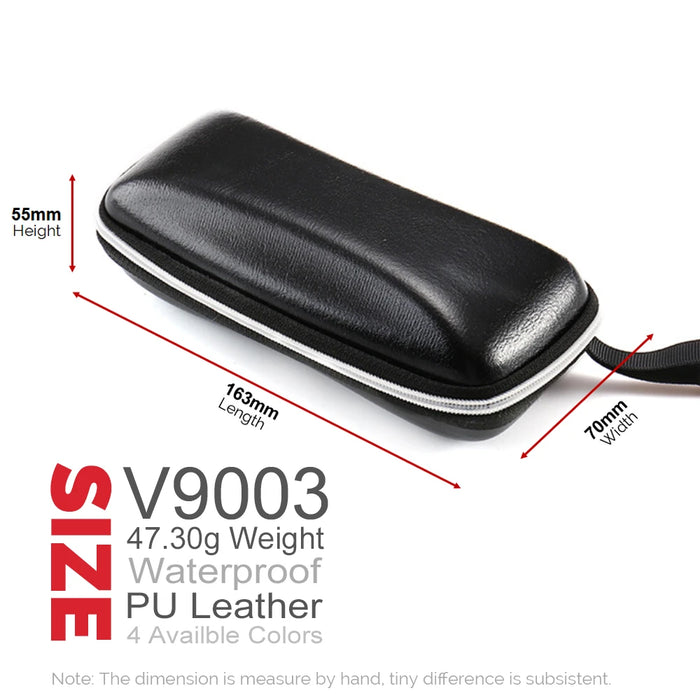 VIVIBEE Estuche de cuero sintético negro para gafas de sol para hombre, con cremallera, impermeable, para almacenamiento de gafas de sol, estuche genuino para gafas.