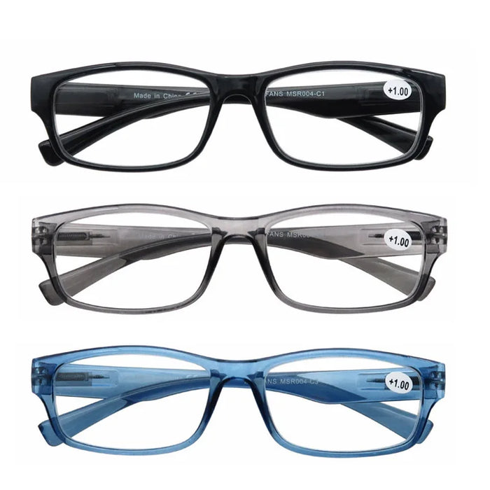 MODFANS Reading Glasses - 3 pack Square Readers for Men & Women Unbreakable Spectacle with Spring Hinge Diopter  +0.5 to +5.0