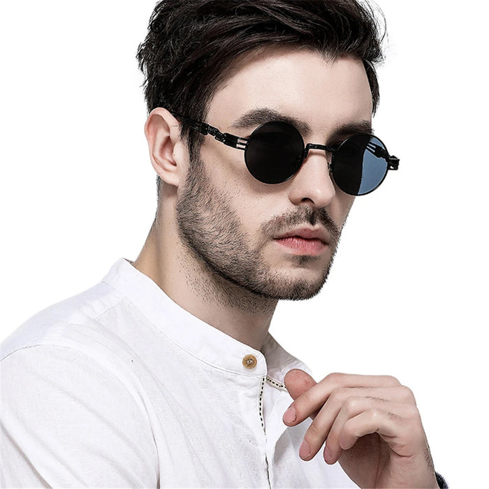 VIVIBEE 2026 Trend Black Red Round Punk Sunglasses Women Hip Hop Sun Glasses Men Steampunk Goggle Luxury Rock Accessories