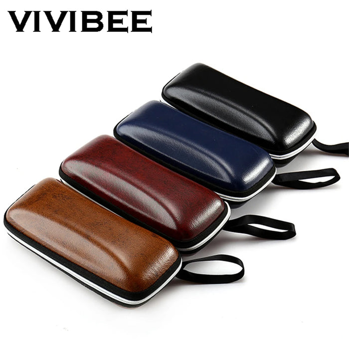VIVIBEE Estuche de cuero sintético negro para gafas de sol para hombre, con cremallera, impermeable, para almacenamiento de gafas de sol, estuche genuino para gafas.