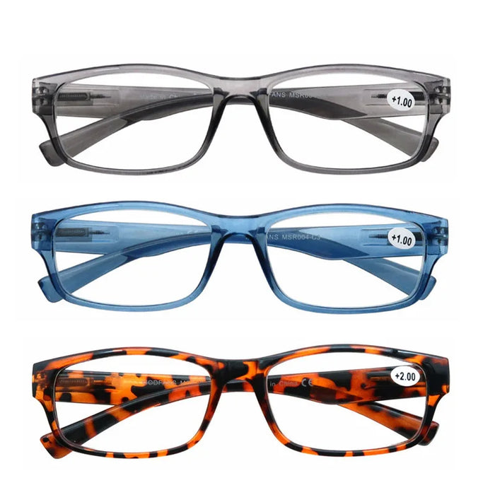MODFANS Reading Glasses - 3 pack Square Readers for Men & Women Unbreakable Spectacle with Spring Hinge Diopter  +0.5 to +5.0