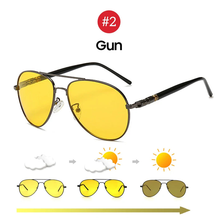 VIVIBEE Men Photochromic Night Vision Polarizing Sun Glasses Pilot Style Aluminum Women Polarized Driving Sunglasses Yellow