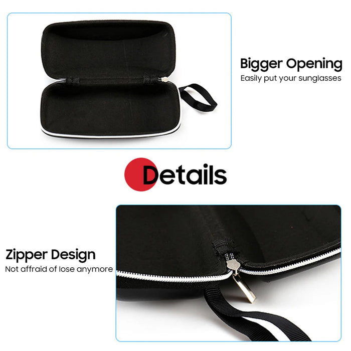 VIVIBEE Estuche de cuero sintético negro para gafas de sol para hombre, con cremallera, impermeable, para almacenamiento de gafas de sol, estuche genuino para gafas.