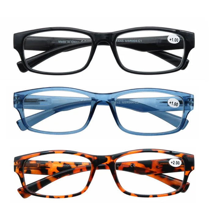 MODFANS Reading Glasses - 3 pack Square Readers for Men & Women Unbreakable Spectacle with Spring Hinge Diopter  +0.5 to +5.0