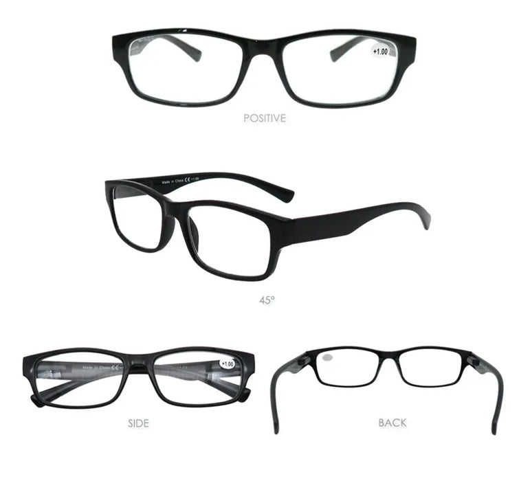 Reading Glasses Men Women Rectangle Durable Frame Readers Flexible Spring Hinge Clear View Magnification Strength +1.0 to +5.0