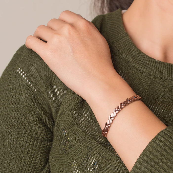 Vinterly Magnetic Pure Copper Bracelets for Women 6.5mm Vintage Chain Health Energy Magnet Arthritis Pain Relief Women Jewelry