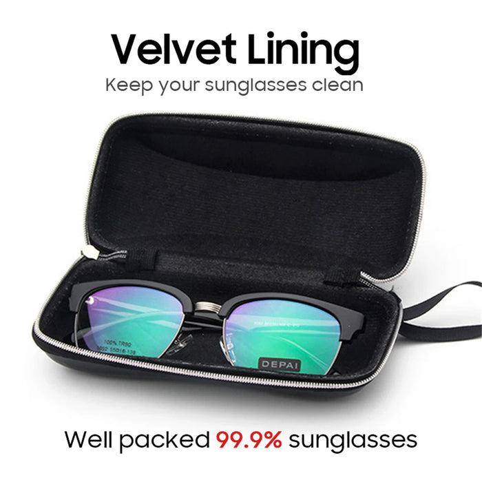 VIVIBEE Estuche de cuero sintético negro para gafas de sol para hombre, con cremallera, impermeable, para almacenamiento de gafas de sol, estuche genuino para gafas.