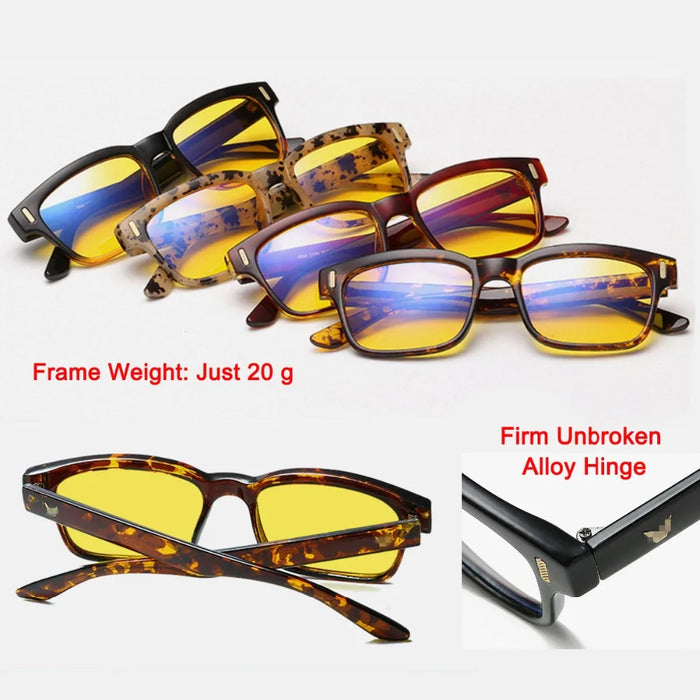 Men'S Anti-Blue Light Office Computer High Quality Black Shiny Frame Rivets Studded Glasses With Gold Pattern On The Temples.