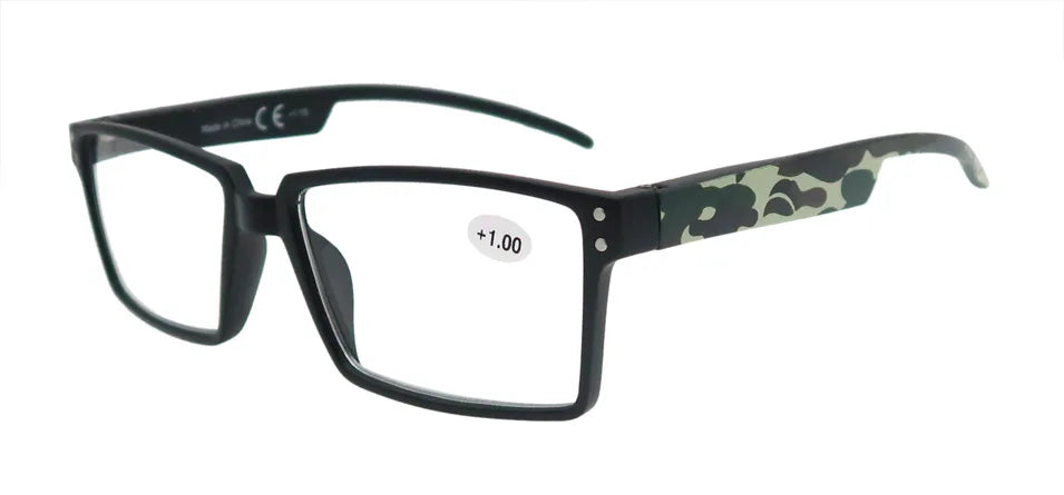 Oversized Reading Glasses Men Squared Frame Readers Vision Presbyopic High Quality Eyeglasses With Camouflage Leg +1+1.5+2+2.5+3