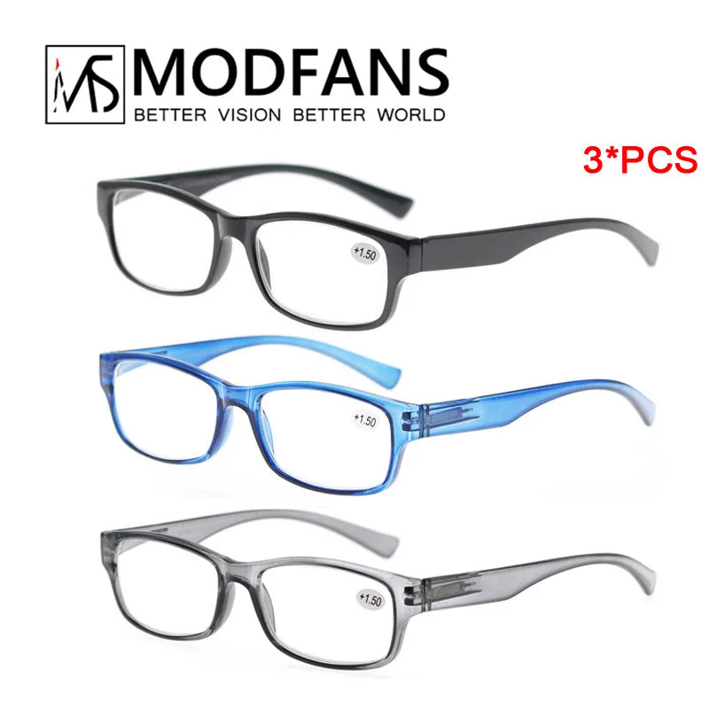 MODFANS Reading Glasses - 3 pack Square Readers for Men & Women Unbreakable Spectacle with Spring Hinge Diopter  +0.5 to +5.0