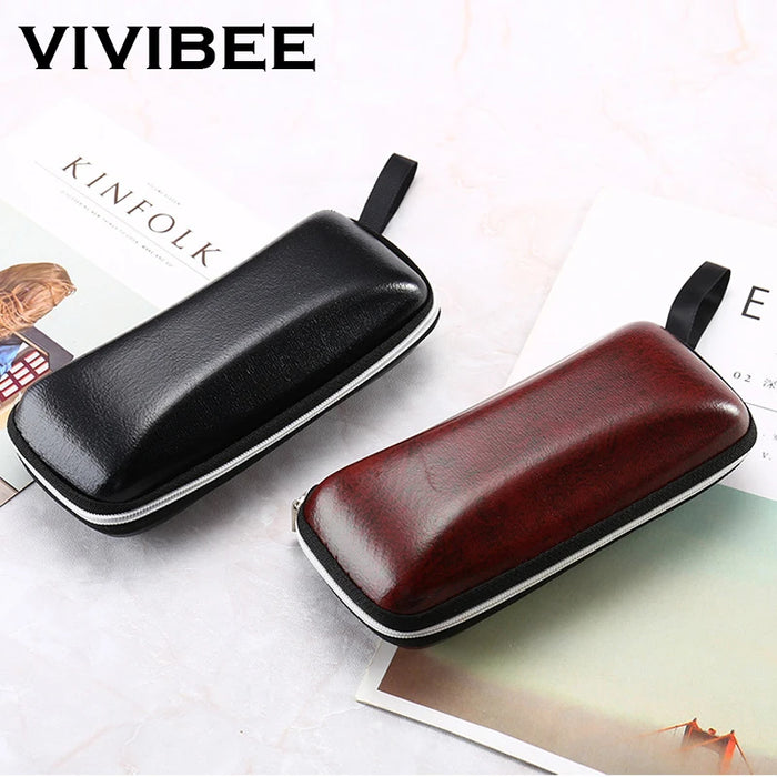VIVIBEE Estuche de cuero sintético negro para gafas de sol para hombre, con cremallera, impermeable, para almacenamiento de gafas de sol, estuche genuino para gafas.