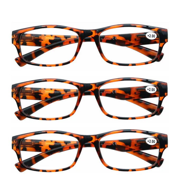 MODFANS Reading Glasses - 3 pack Square Readers for Men & Women Unbreakable Spectacle with Spring Hinge Diopter  +0.5 to +5.0