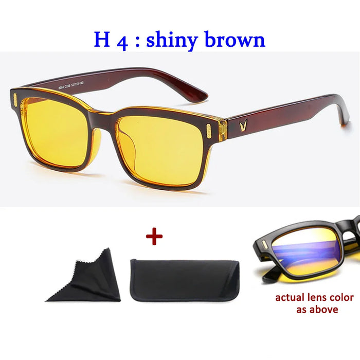 Men'S Anti-Blue Light Office Computer High Quality Black Shiny Frame Rivets Studded Glasses With Gold Pattern On The Temples.