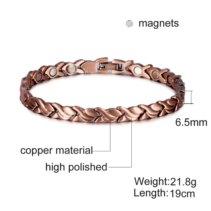 Vinterly Magnetic Pure Copper Bracelets for Women 6.5mm Vintage Chain Health Energy Magnet Arthritis Pain Relief Women Jewelry