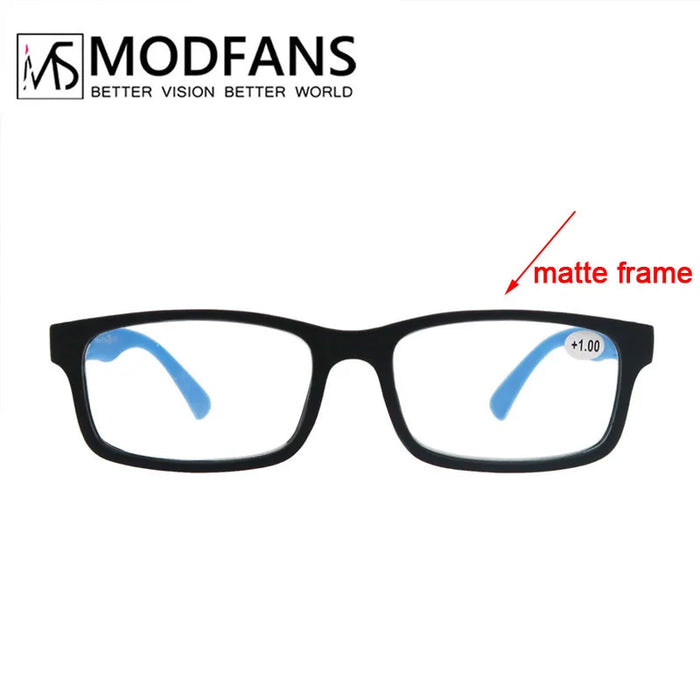 MODFANS Rectangular Classic Matte Frame, Solid-Color Temples, Reading Glasses for Men and Women, Prescription +1.0 to +4.0.