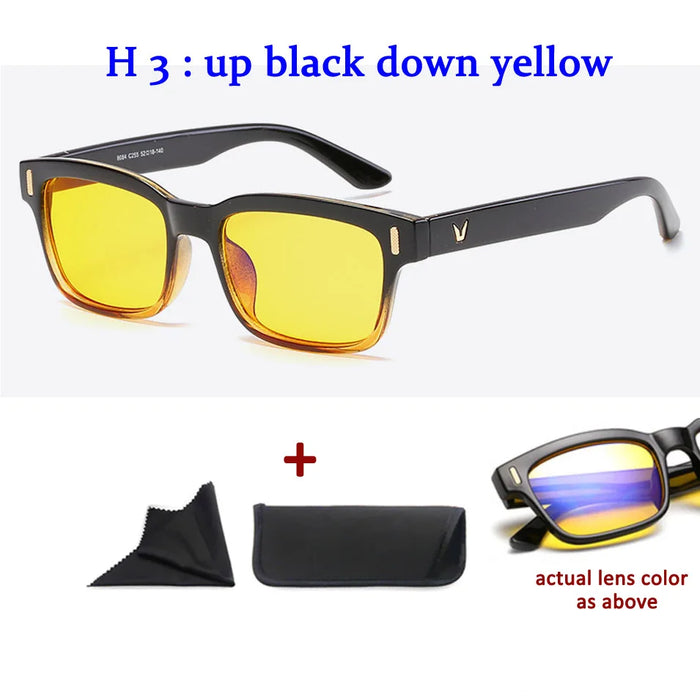 Men'S Anti-Blue Light Office Computer High Quality Black Shiny Frame Rivets Studded Glasses With Gold Pattern On The Temples.